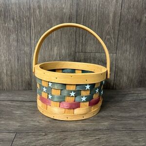Vintage Style Patriotic Woven Wood Basket w/ Handle